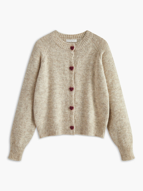 Apricot Fine Knit Cardigan with Heart Buttons