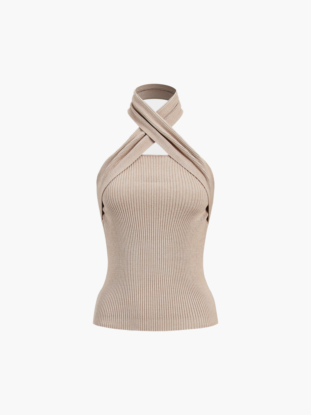 Apricot Ribbed Cropped Halter Top