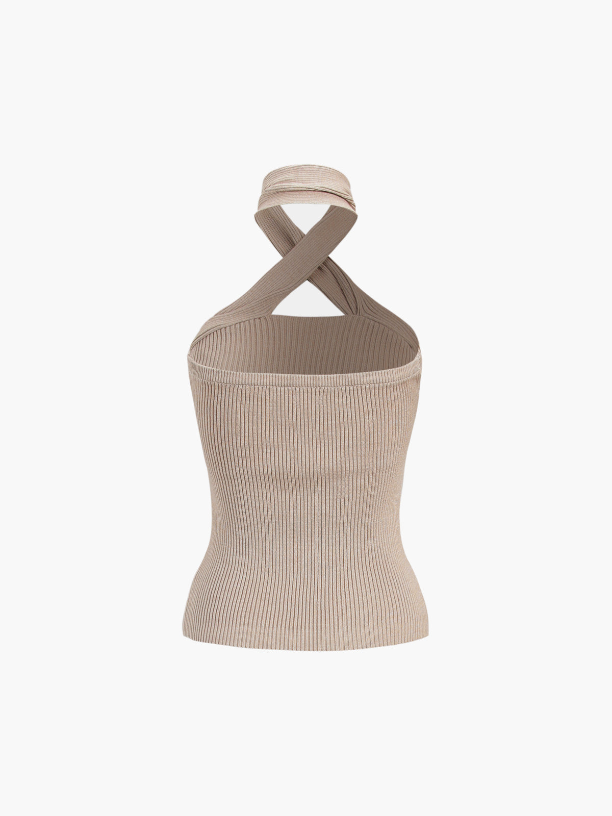 Apricot Ribbed Cropped Halter Top