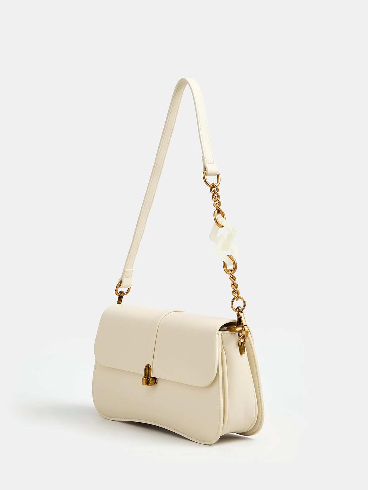 Apricot Shoulder Bag with Curved Base and Flap