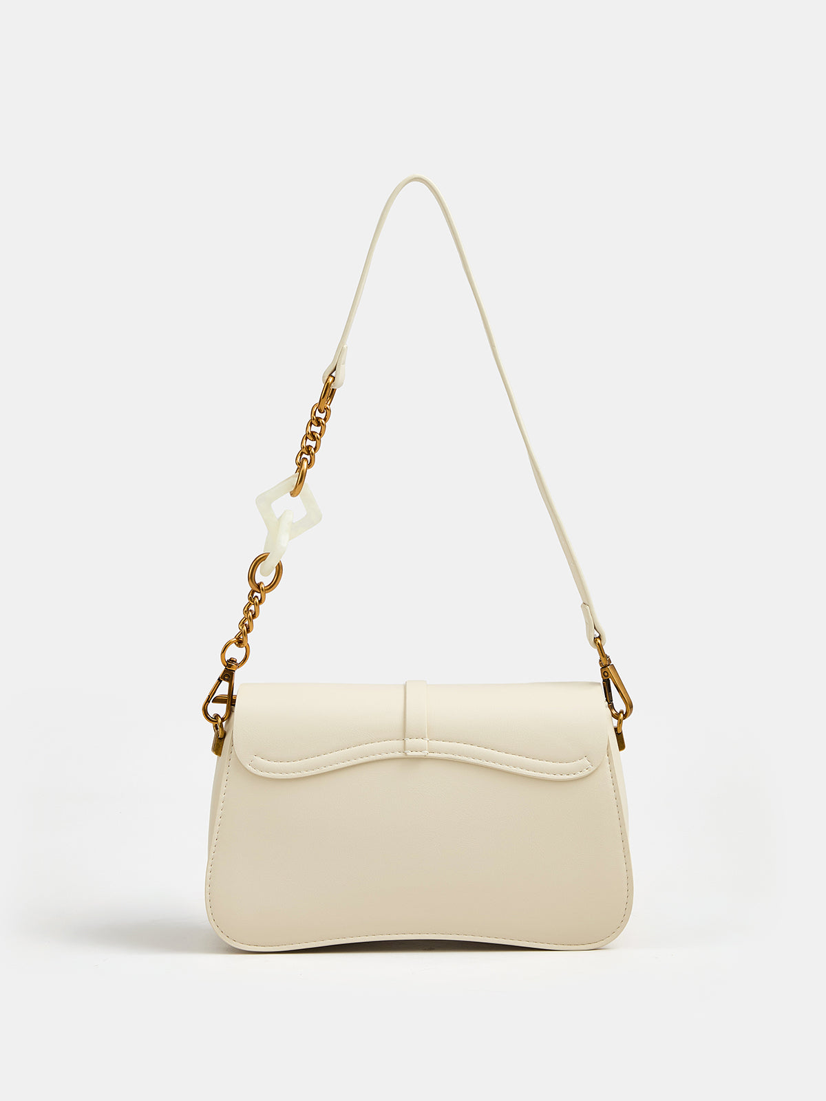 Apricot Shoulder Bag with Curved Base and Flap