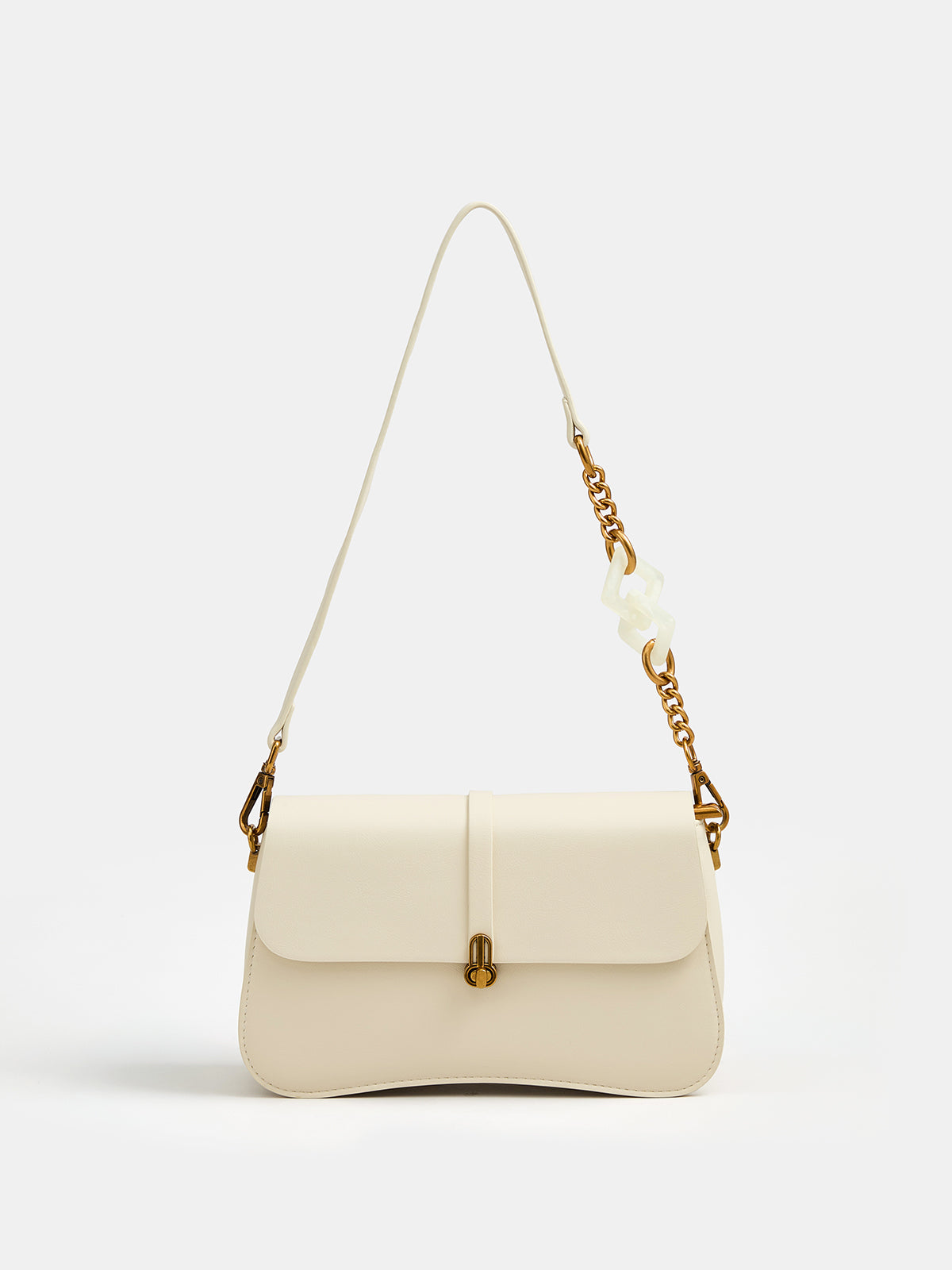 Apricot Shoulder Bag with Curved Base and Flap