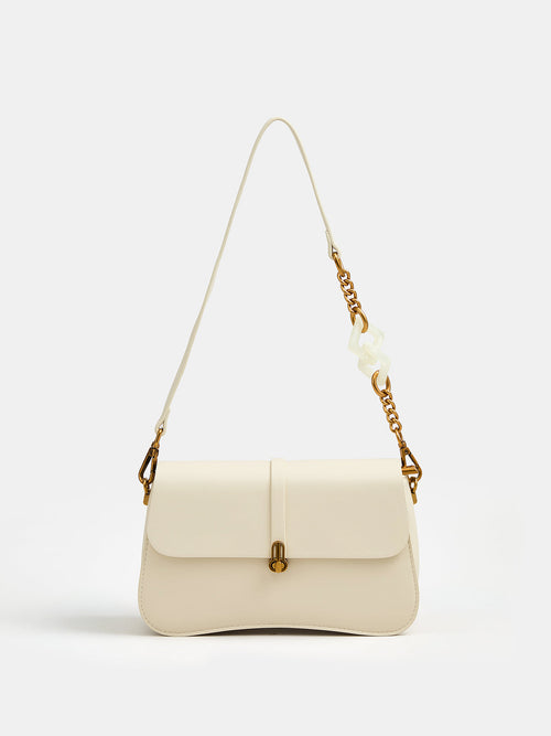 Apricot Shoulder Bag with Curved Base and Flap
