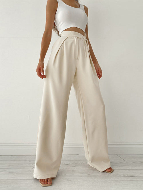 Apricot Wide Leg Palazzo Pants with Tie Waist