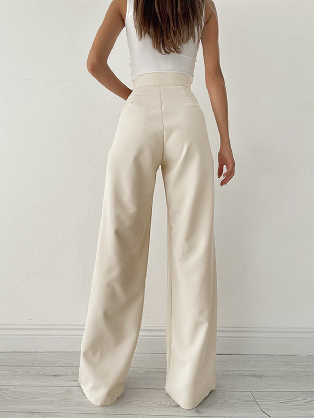 Apricot Wide Leg Palazzo Pants with Tie Waist