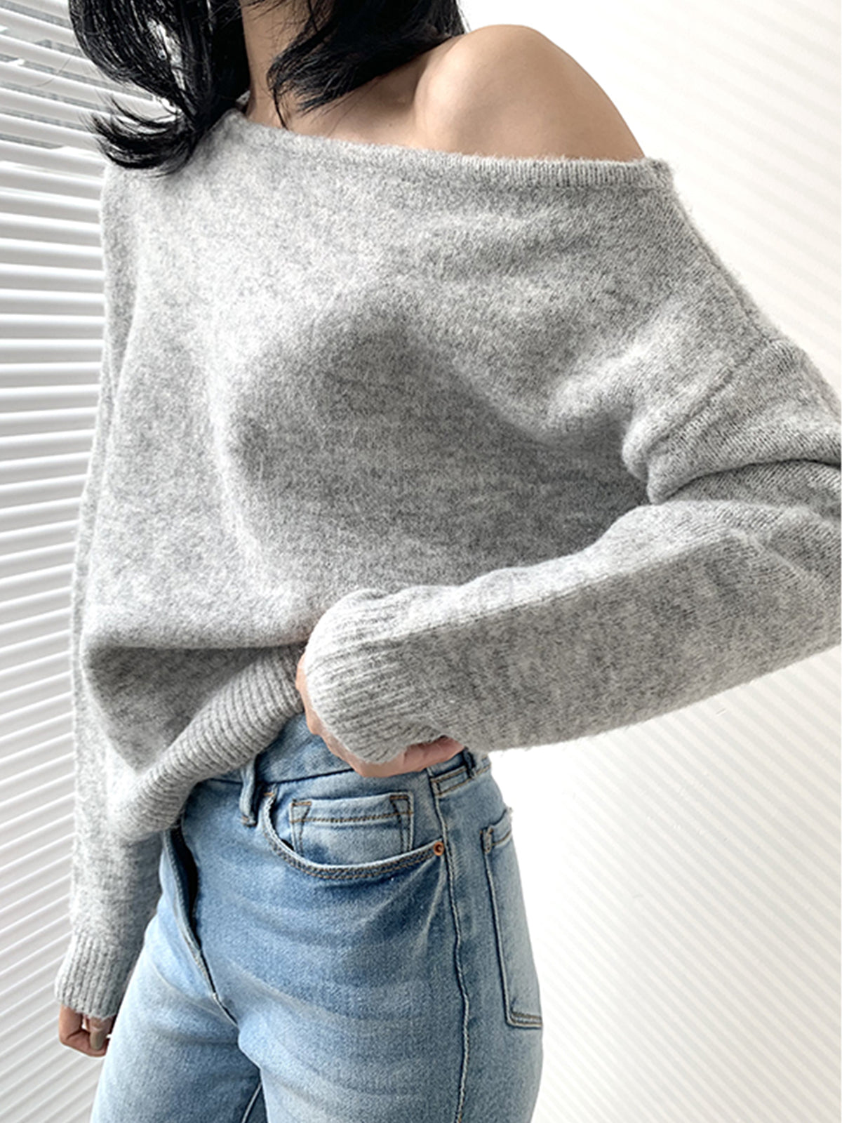 Asymmetric One Shoulder Long Sleeve Knit Sweater