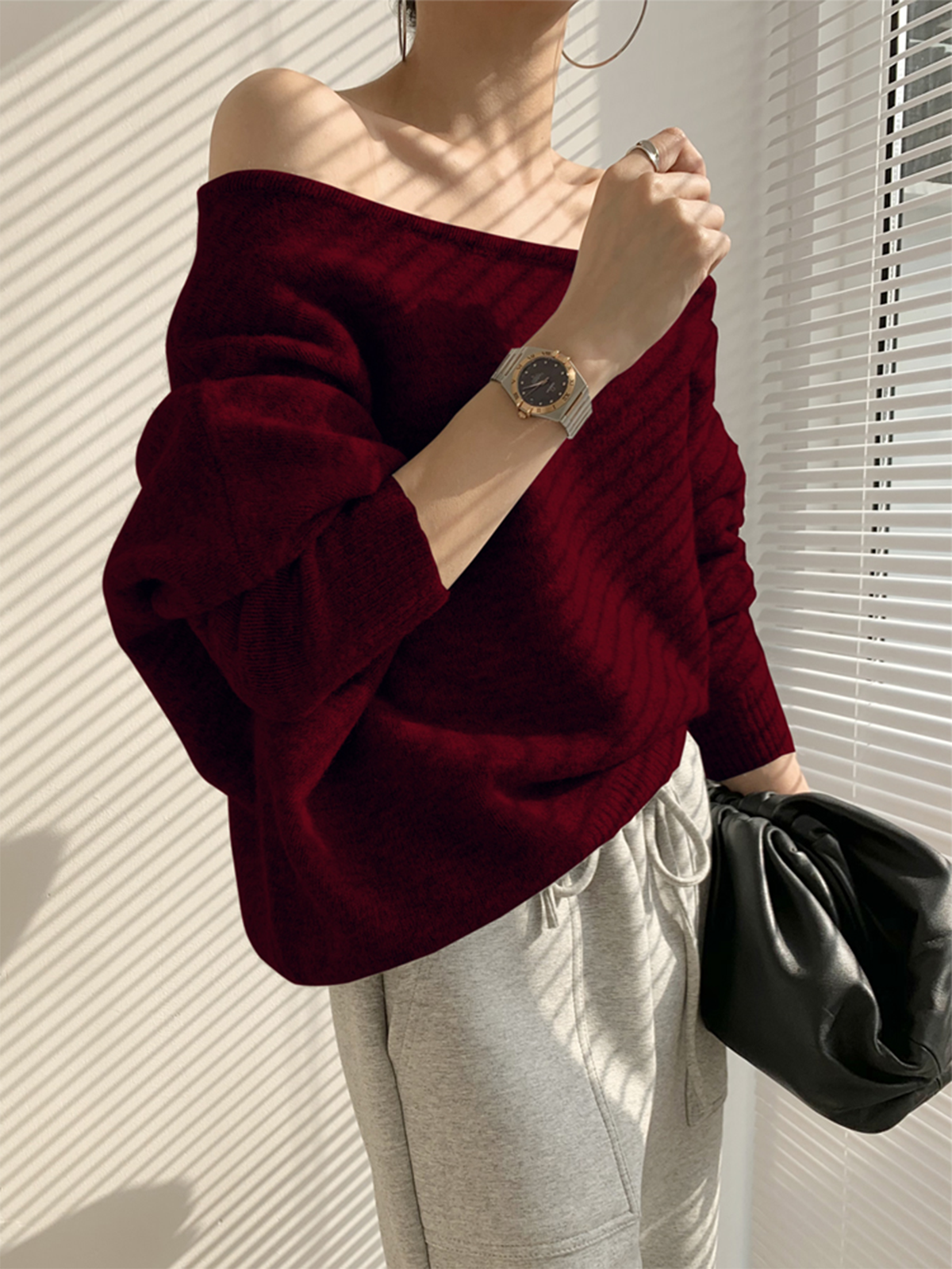 Asymmetric One Shoulder Long Sleeve Knit Sweater