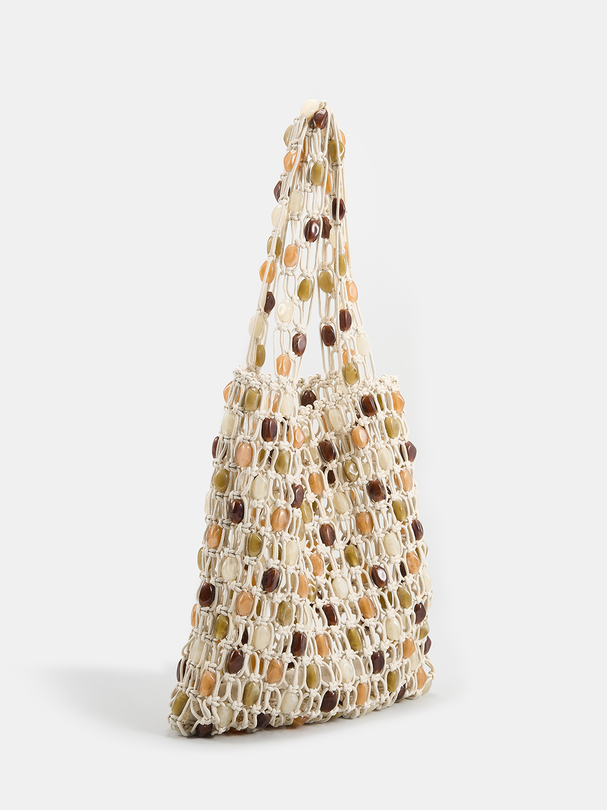 Beige Handwoven Beaded Shoulder Bag