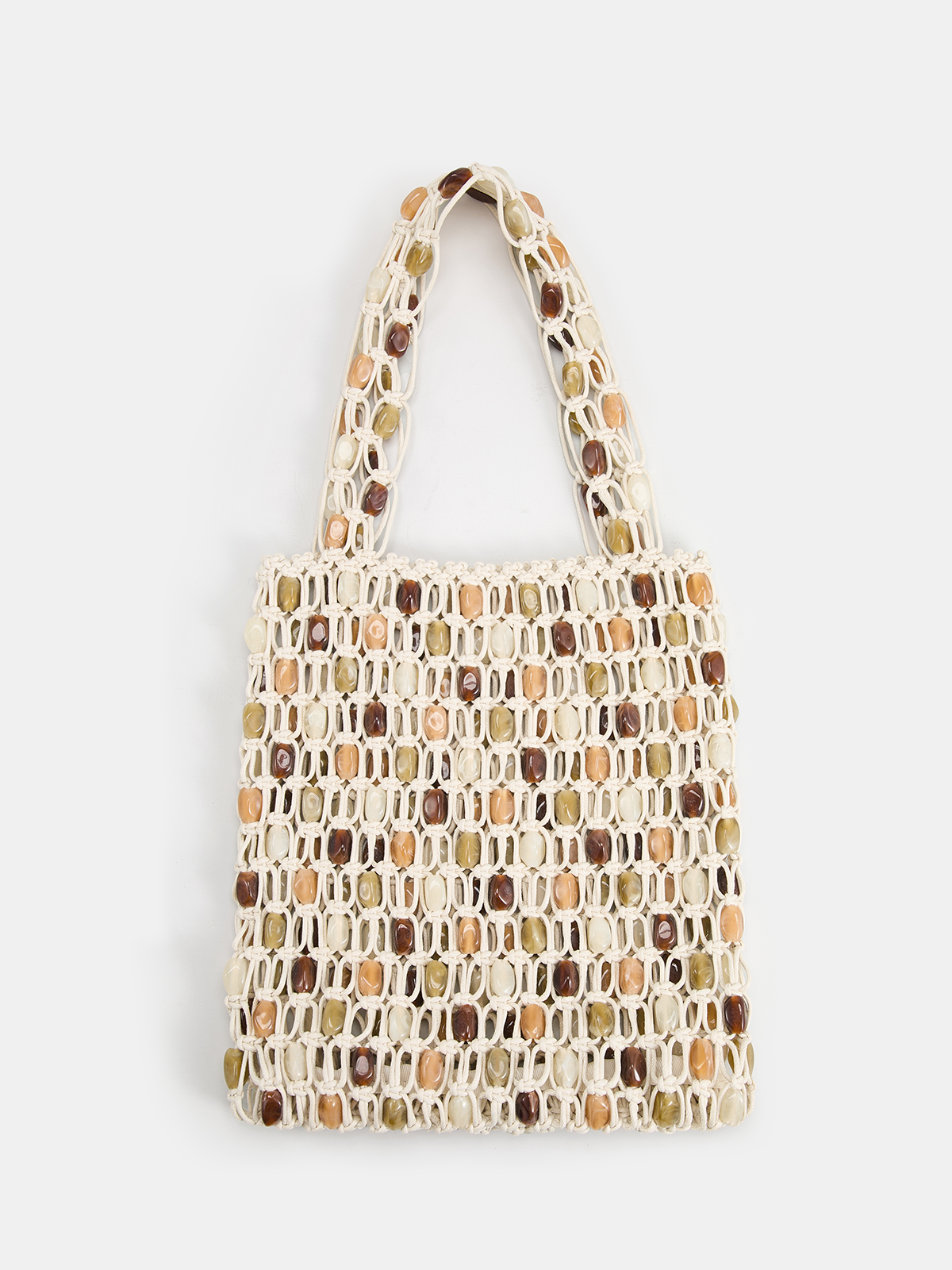 Beige Handwoven Beaded Shoulder Bag