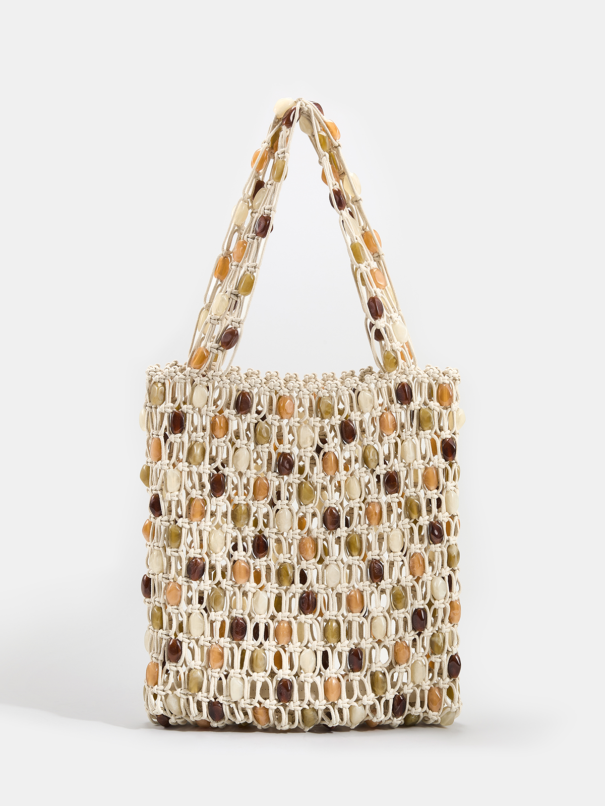 Beige Handwoven Beaded Shoulder Bag