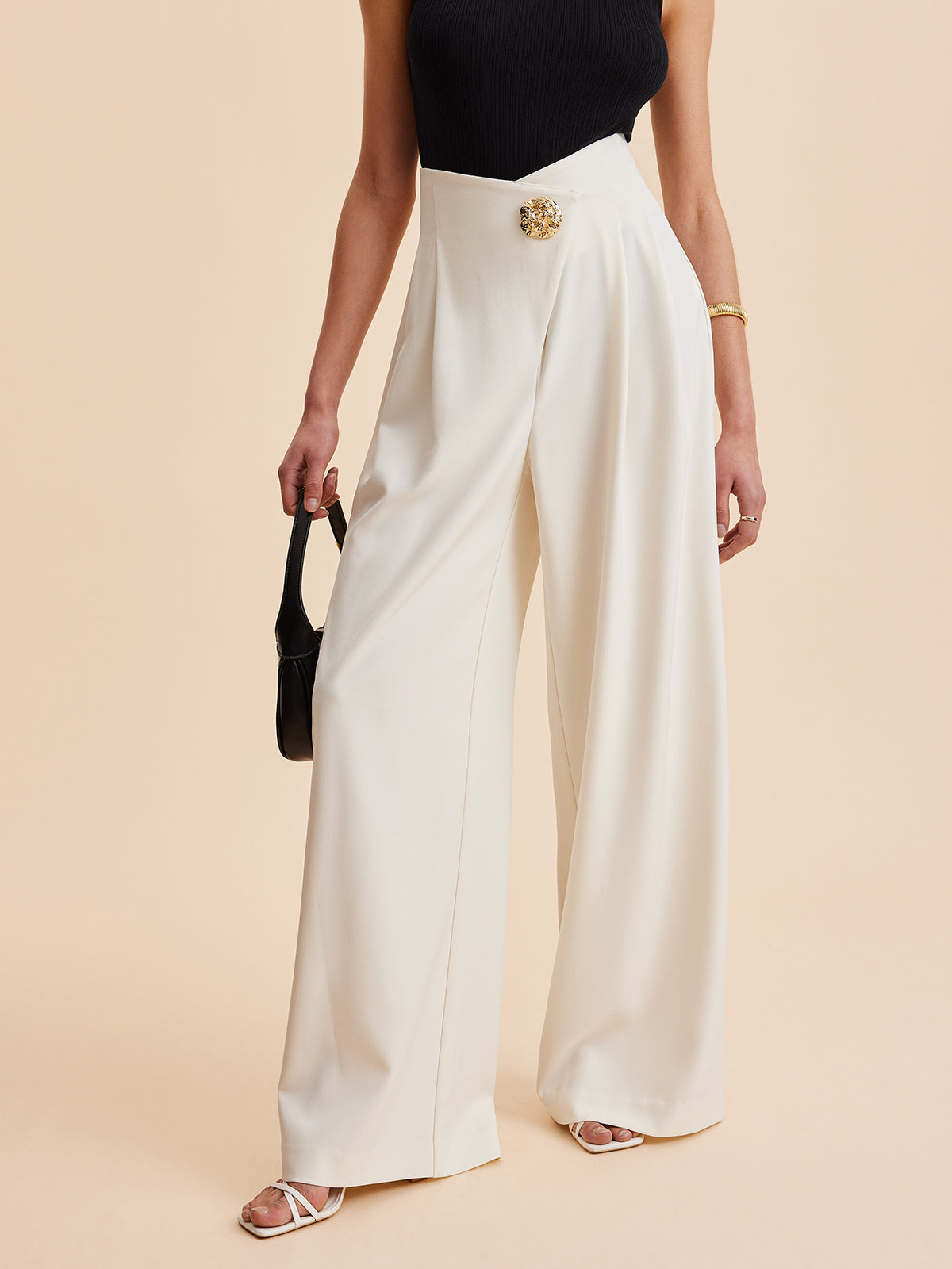 Beige High Waist Wide Leg Pants