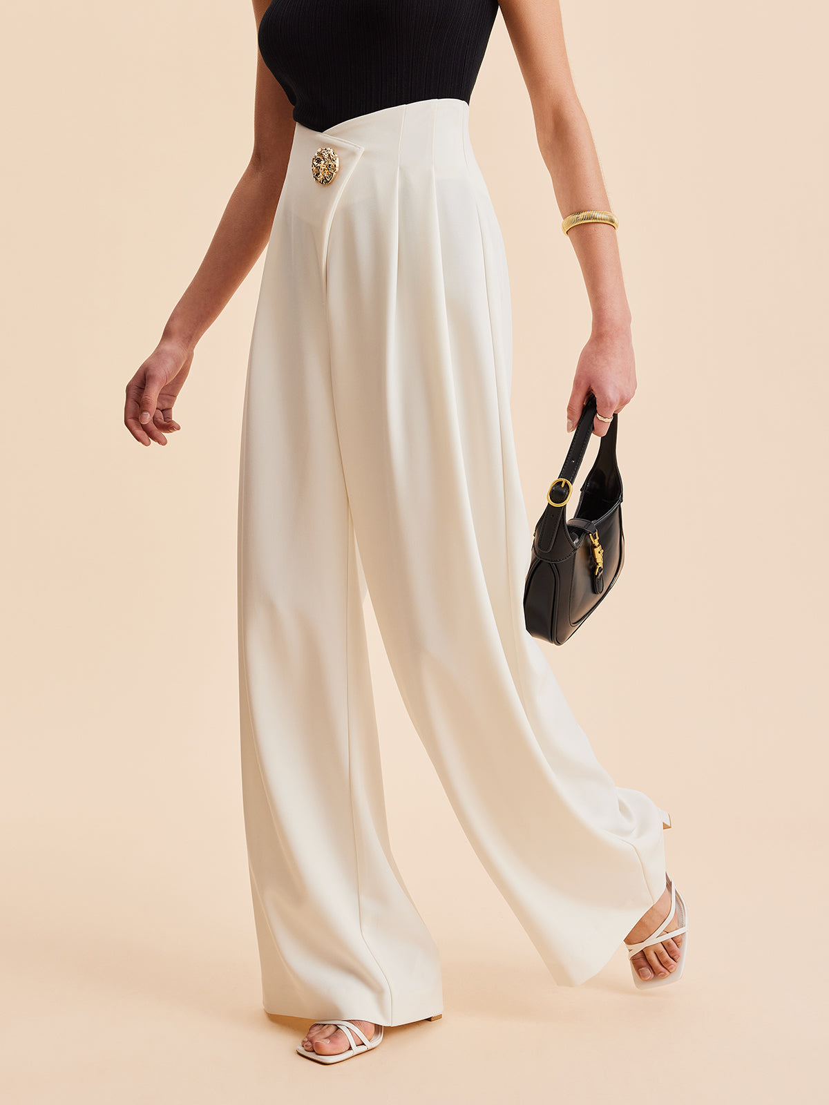 Beige High Waist Wide Leg Pants