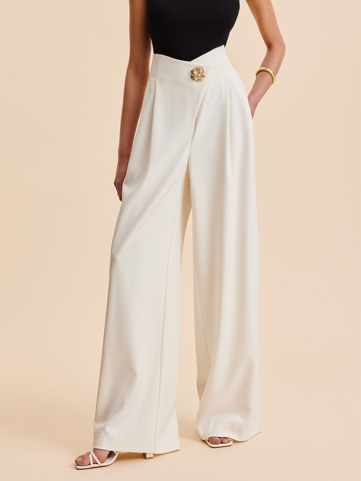 Beige High Waist Wide Leg Pants