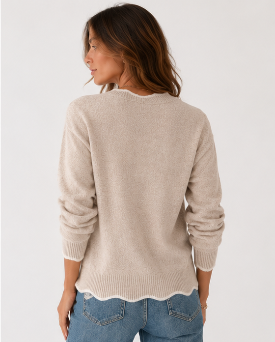 Beige Lightweight V-Neck Knit Sweater