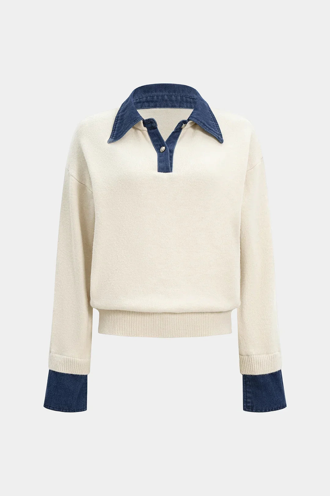 Beige Patchwork Turtleneck Knit Sweater
