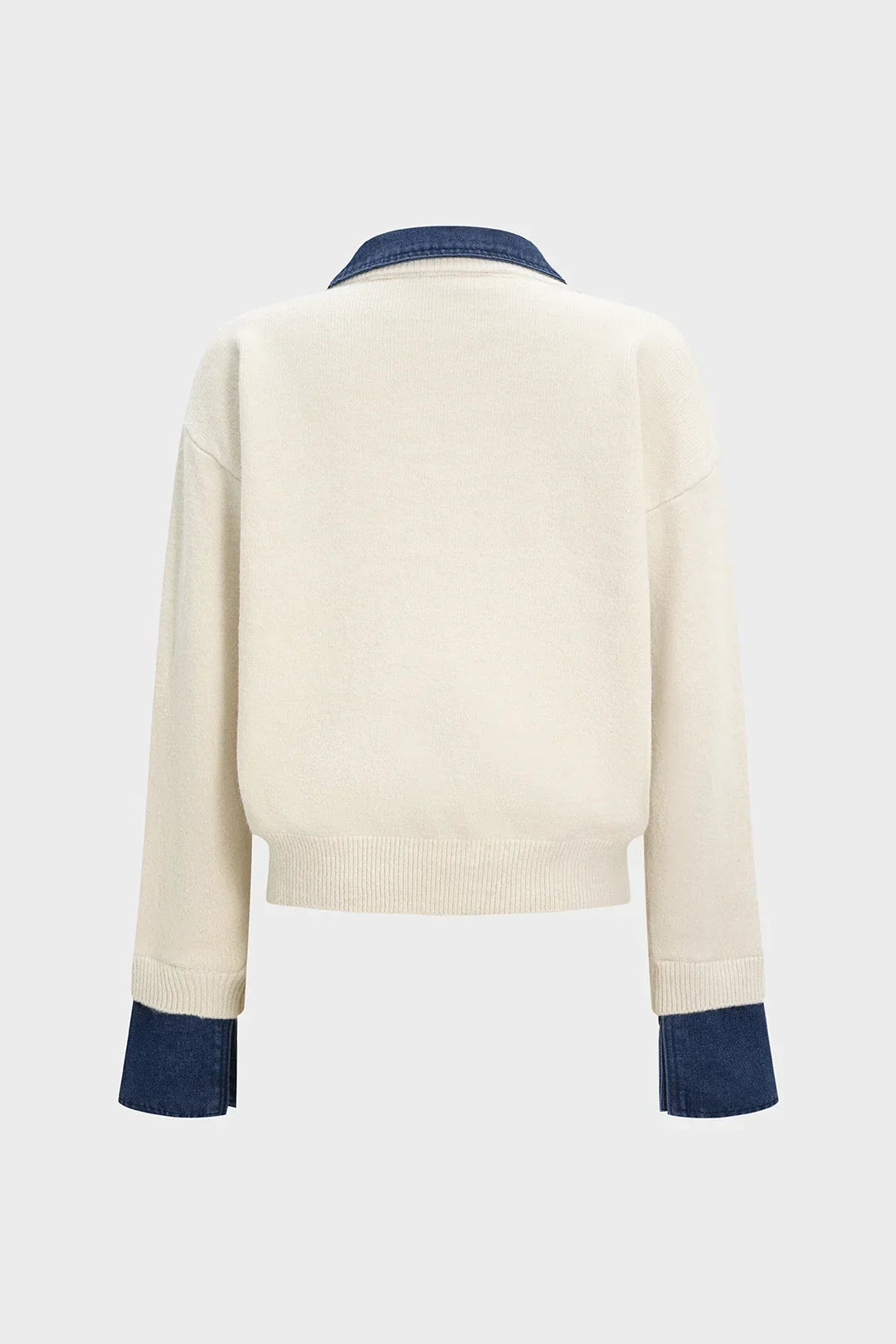 Beige Patchwork Turtleneck Knit Sweater