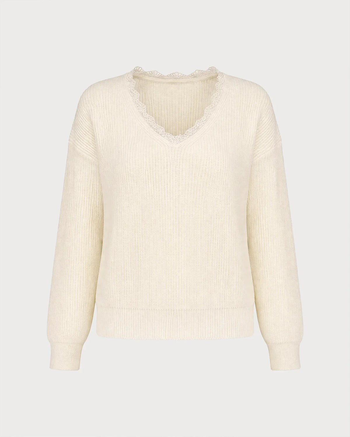 Beige Spliced Panel V-Neck Knit Sweater