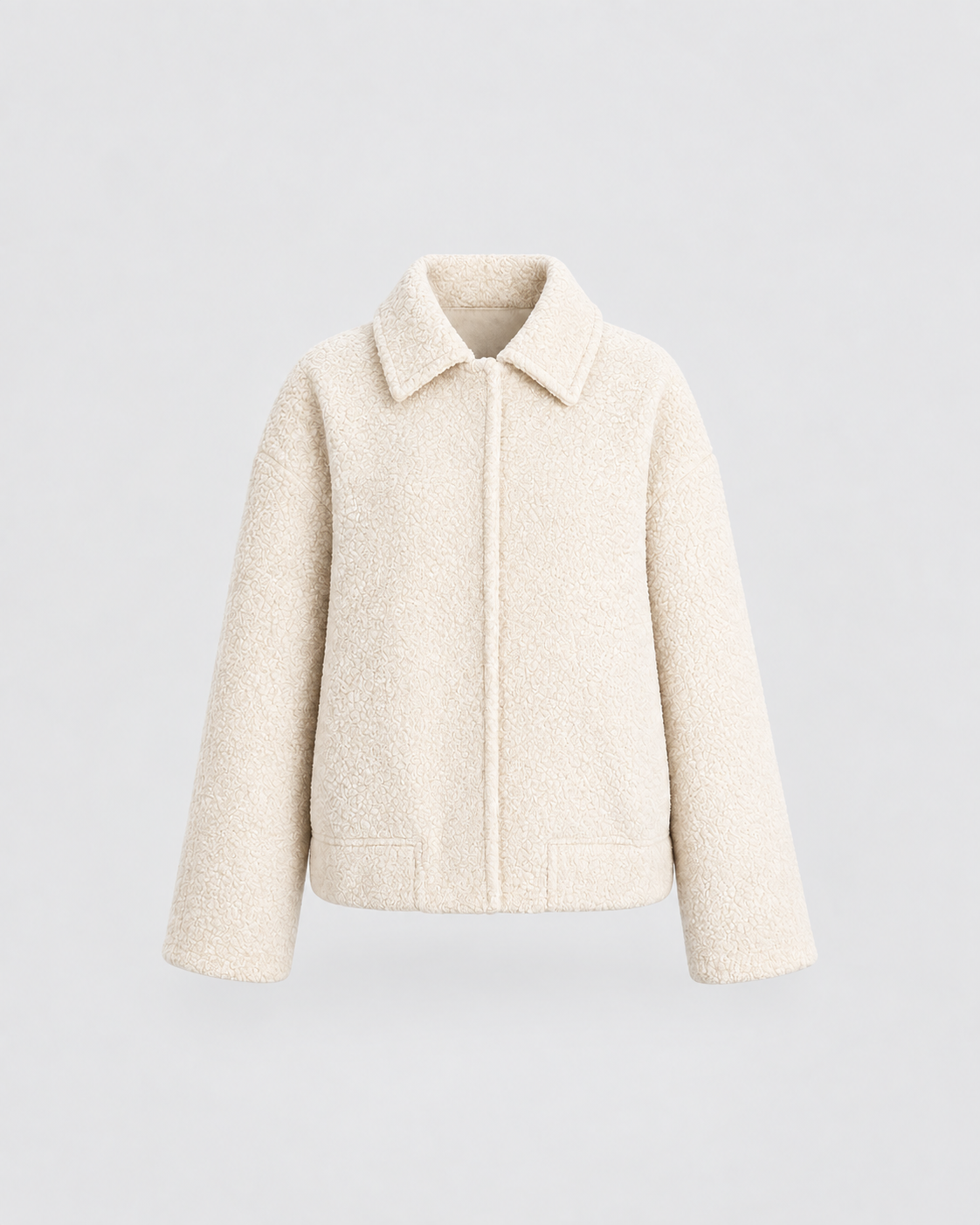 Beige Teddy Fleece Oversized Jacket with Pockets