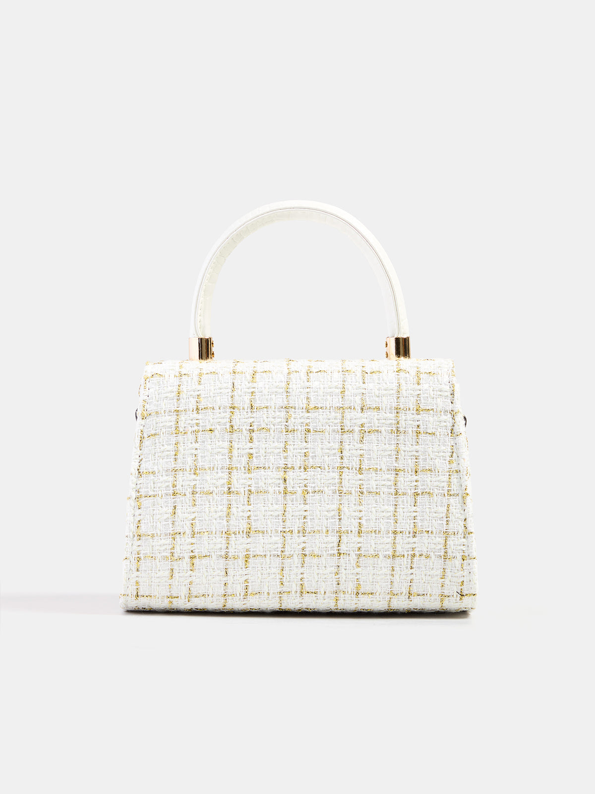 Beige Tweed Plaid Top Handle Handbag