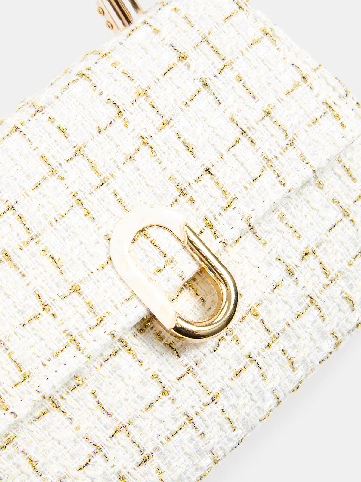 Beige Tweed Plaid Top Handle Handbag