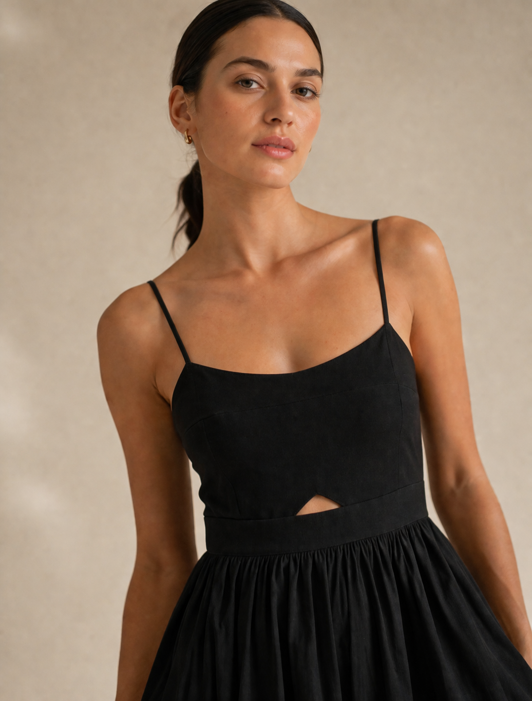 Black Cotton Sweetheart Neck Maxi Dress with Pockets