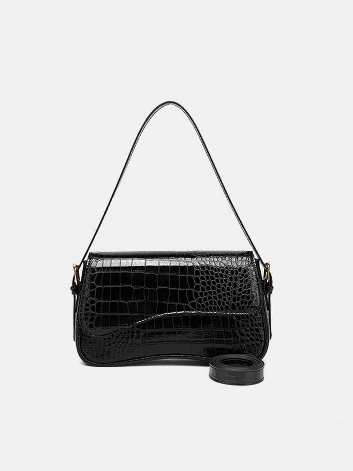 Black Croc Embossed Shoulder Bag