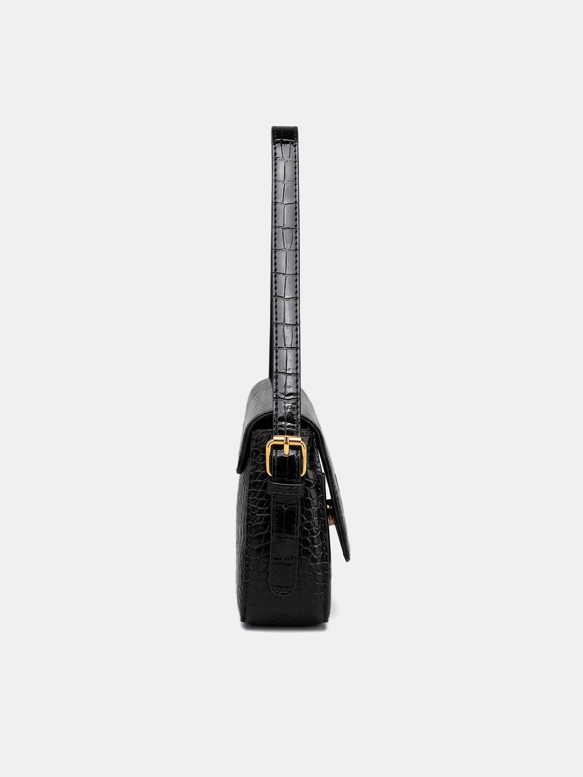 Black Croc Embossed Shoulder Bag