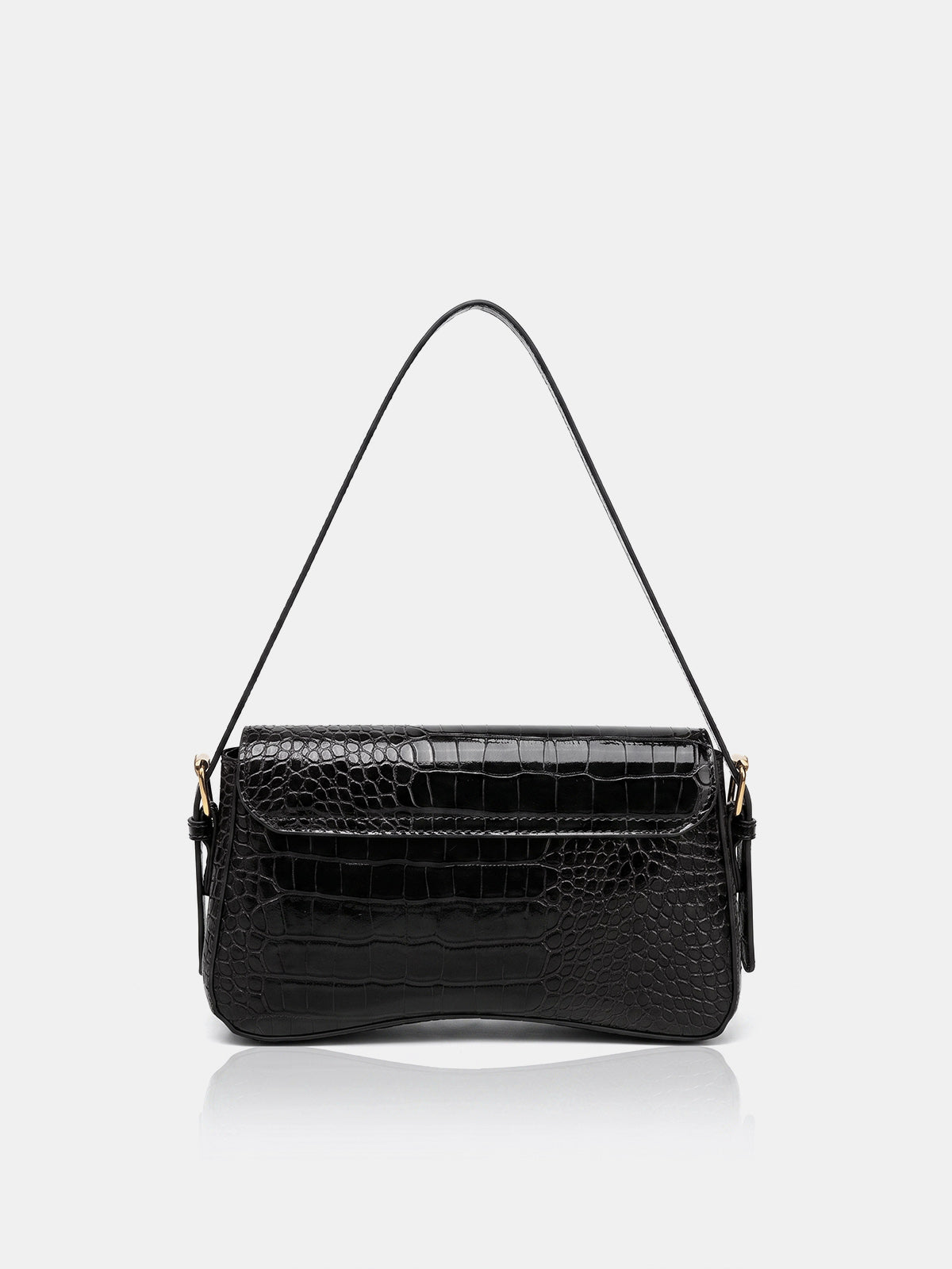 Black Croc Embossed Shoulder Bag