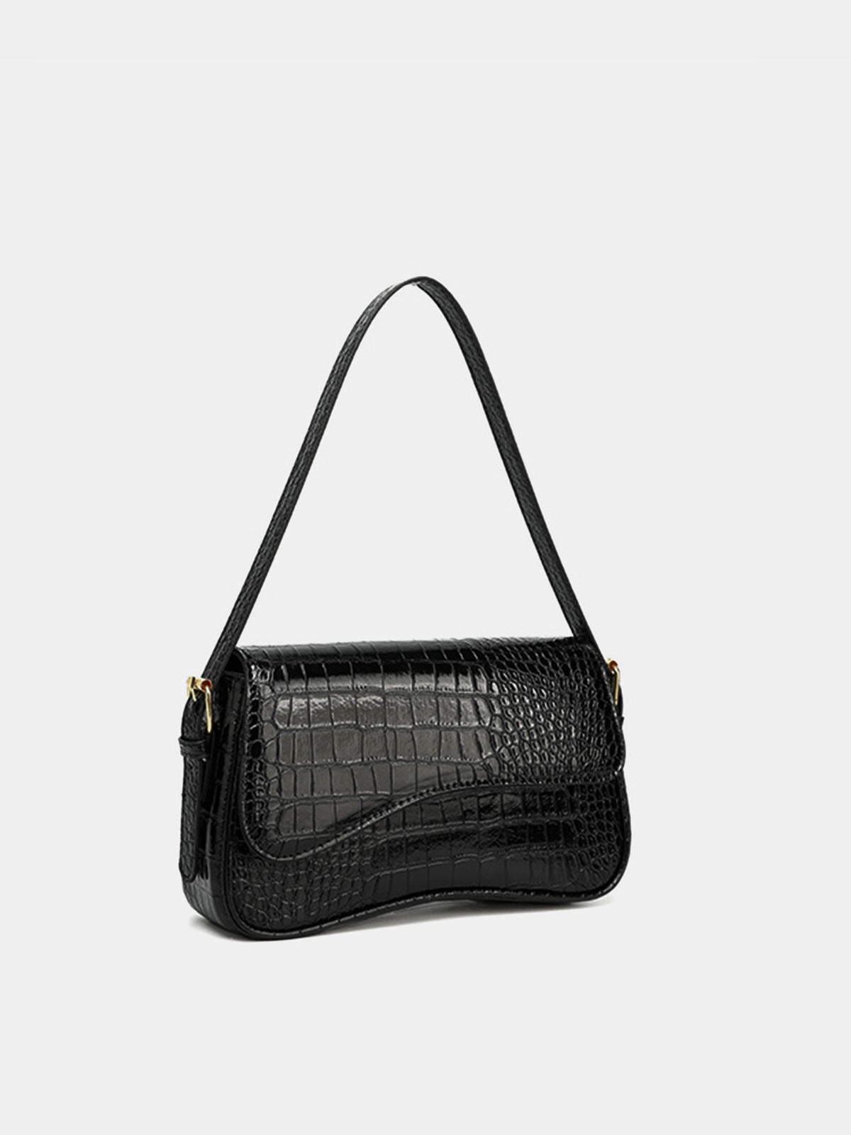 Black Croc Embossed Shoulder Bag