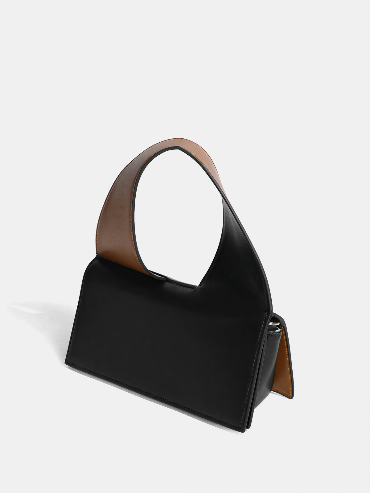 Black Geometric Color Block Top Handle Handbag