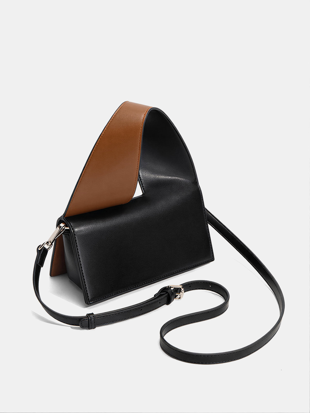 Black Geometric Color Block Top Handle Handbag