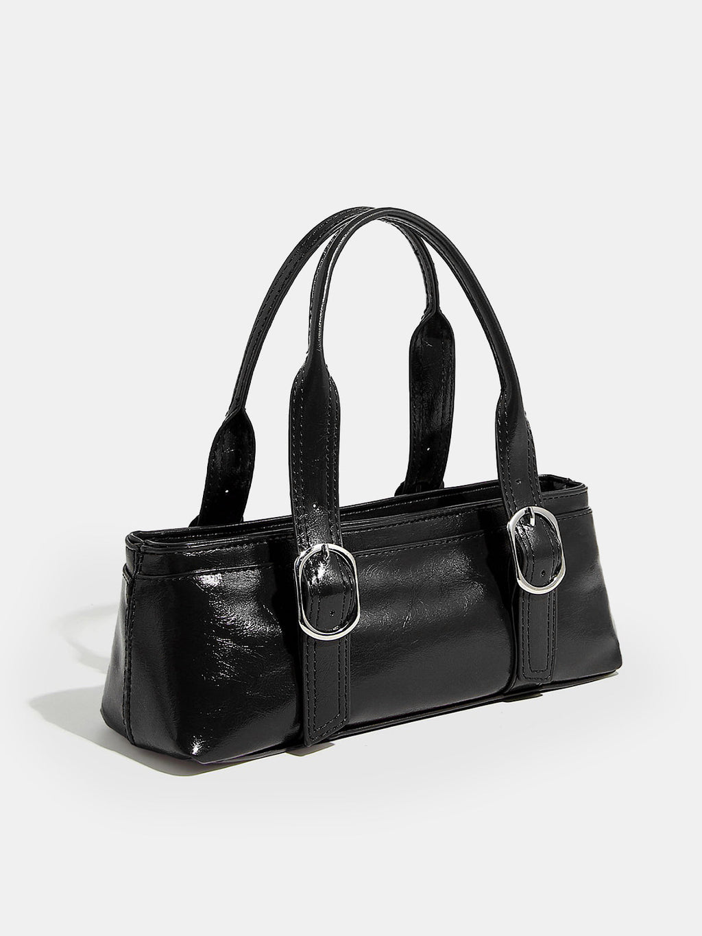 Black Glossy Handbag with Buckle