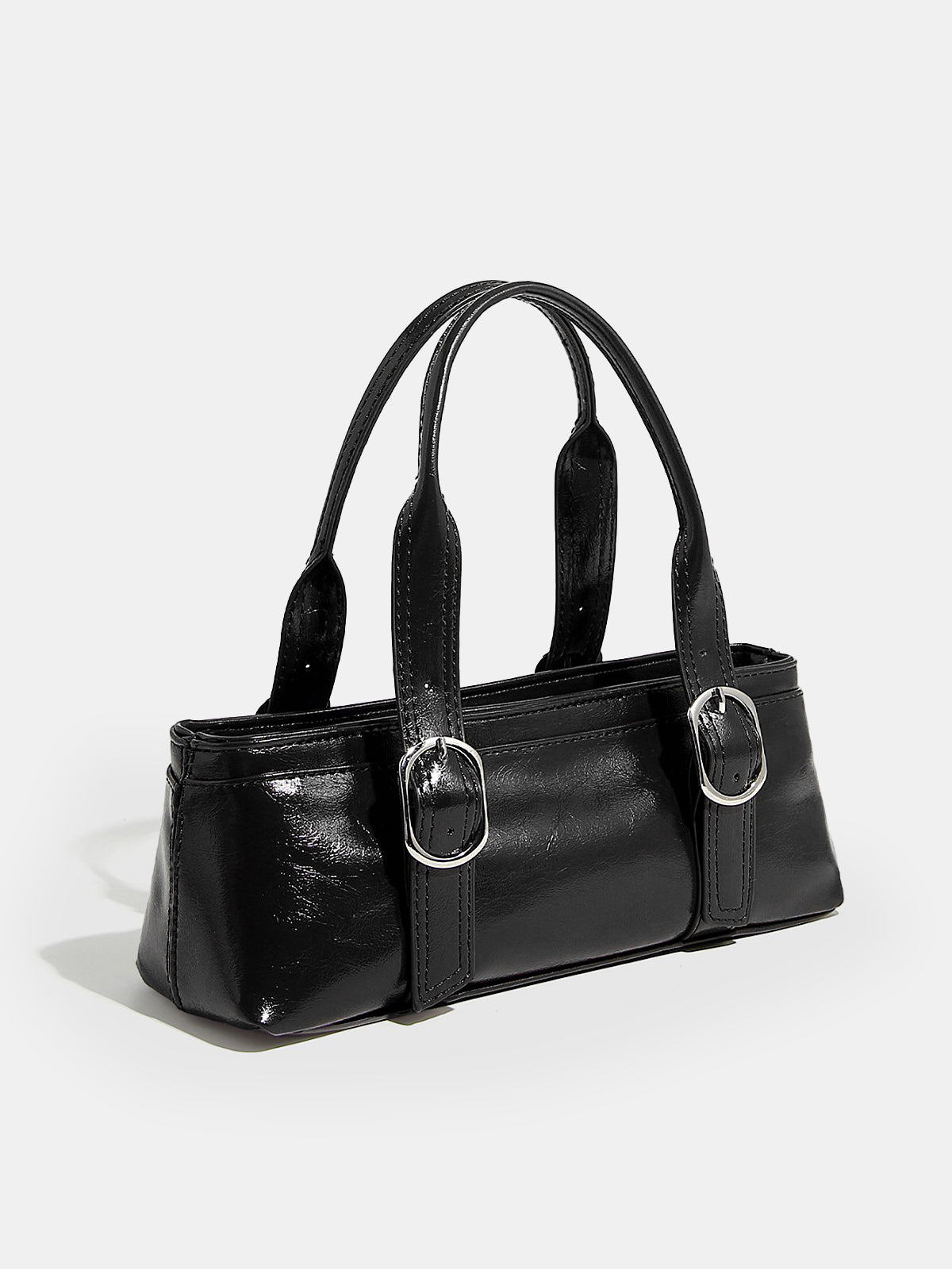 Black Glossy Handbag with Buckle
