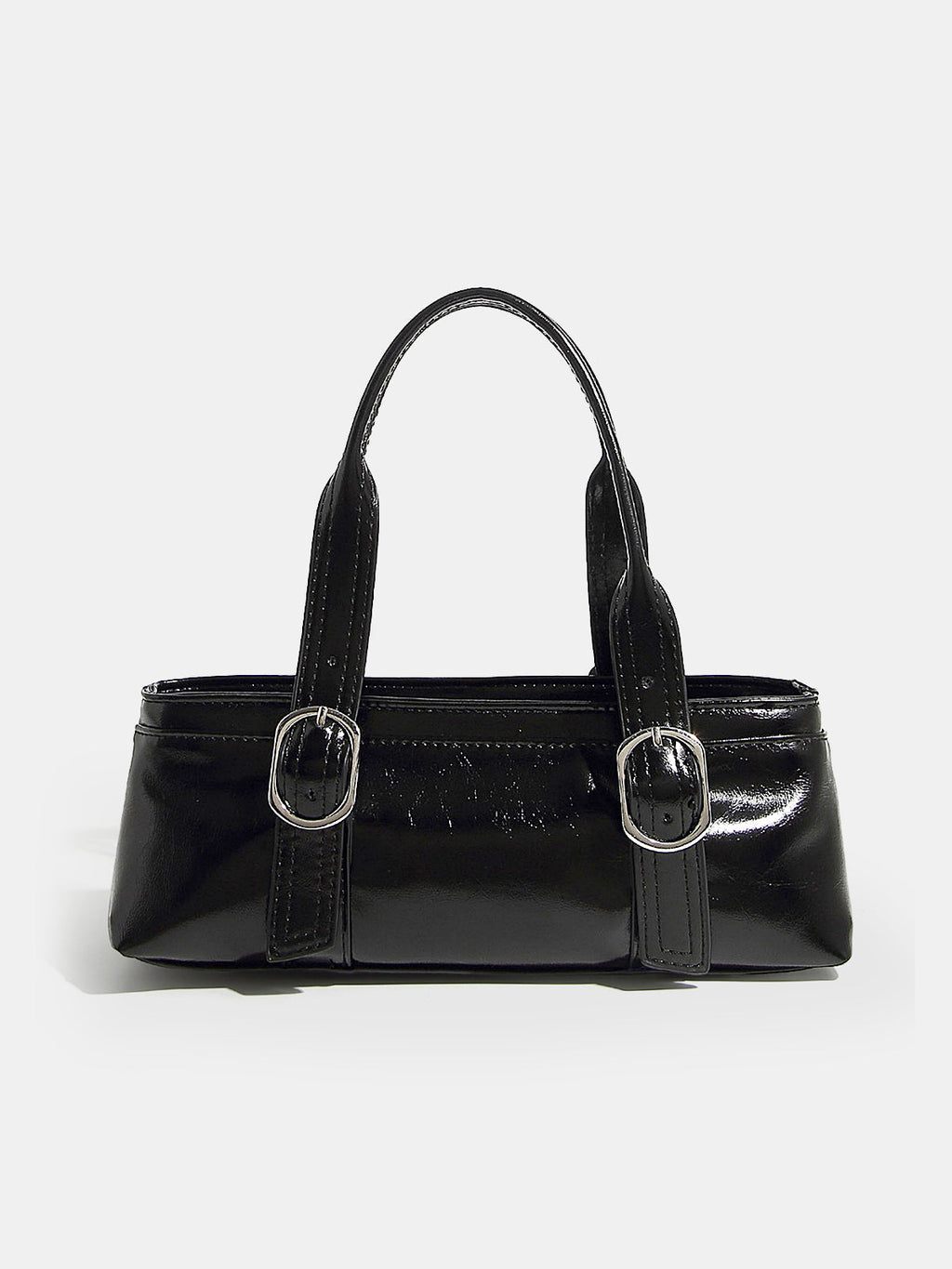 Black Glossy Handbag with Buckle