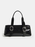 Black Glossy Handbag with Buckle