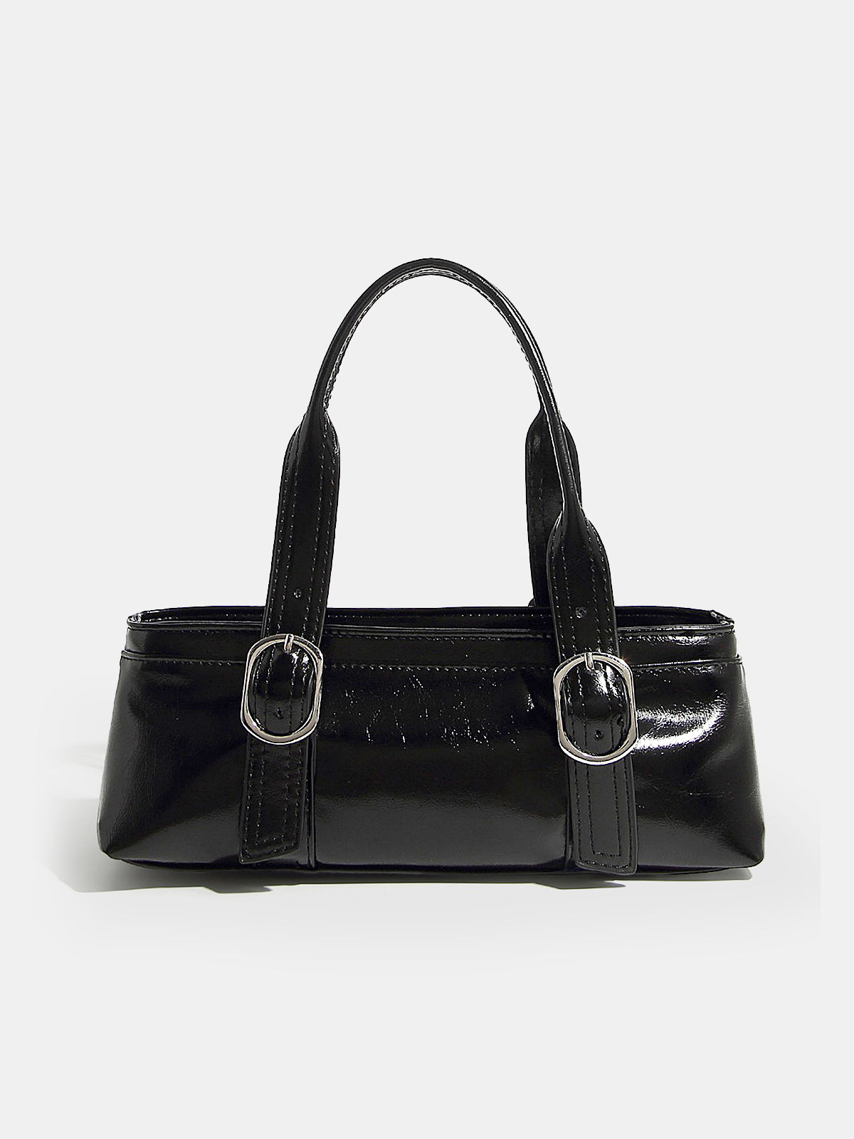 Black Glossy Handbag with Buckle