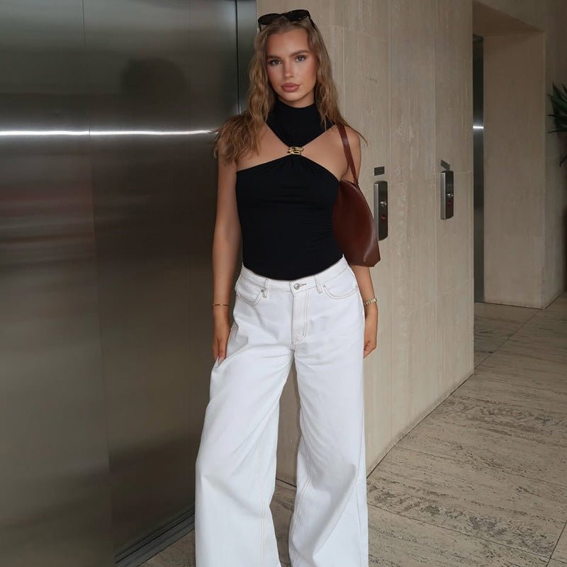 Black Halter Top with Gold Hardware