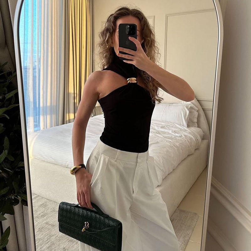 Black Halter Top with Gold Hardware