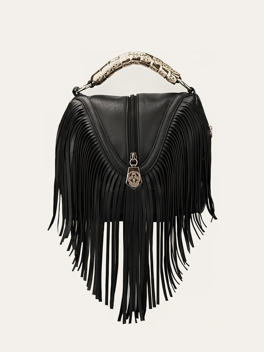 Black Handbag with Fringe Handle