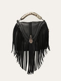 Black Handbag with Fringe Handle