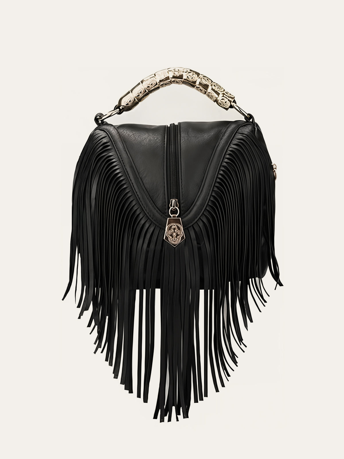 Black Handbag with Fringe Handle