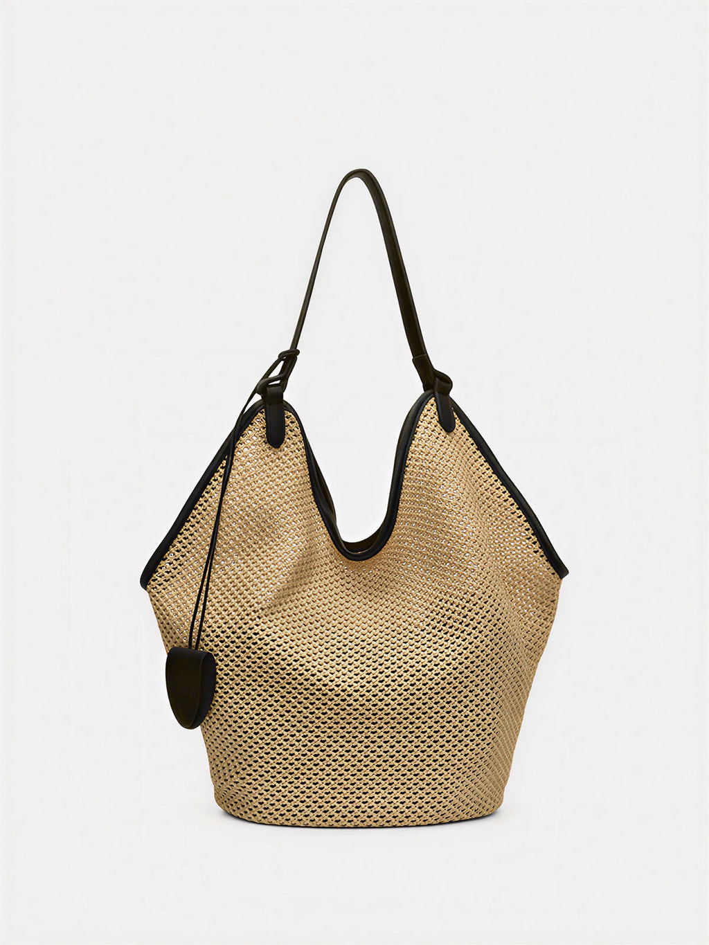 Black Large Woven Straw Hobo Tote Bag