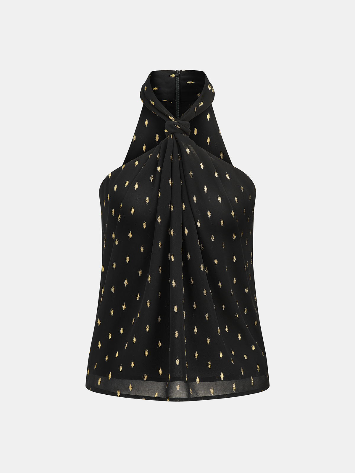 Black Metallic Polka Dot Chiffon Halter Top