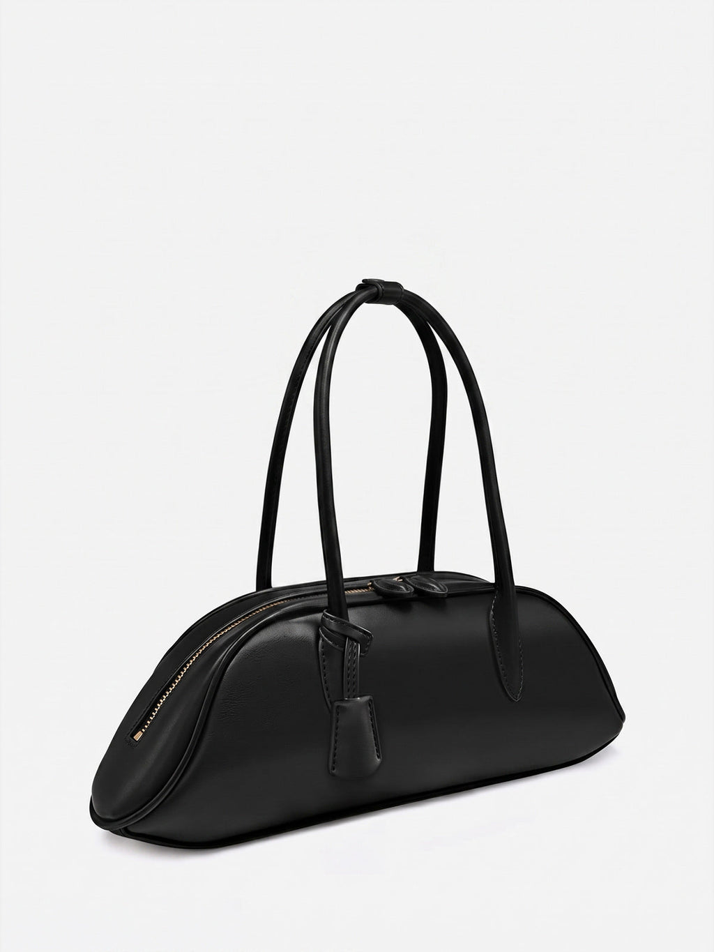 Black Minimalist Curved Zip Top Handbag