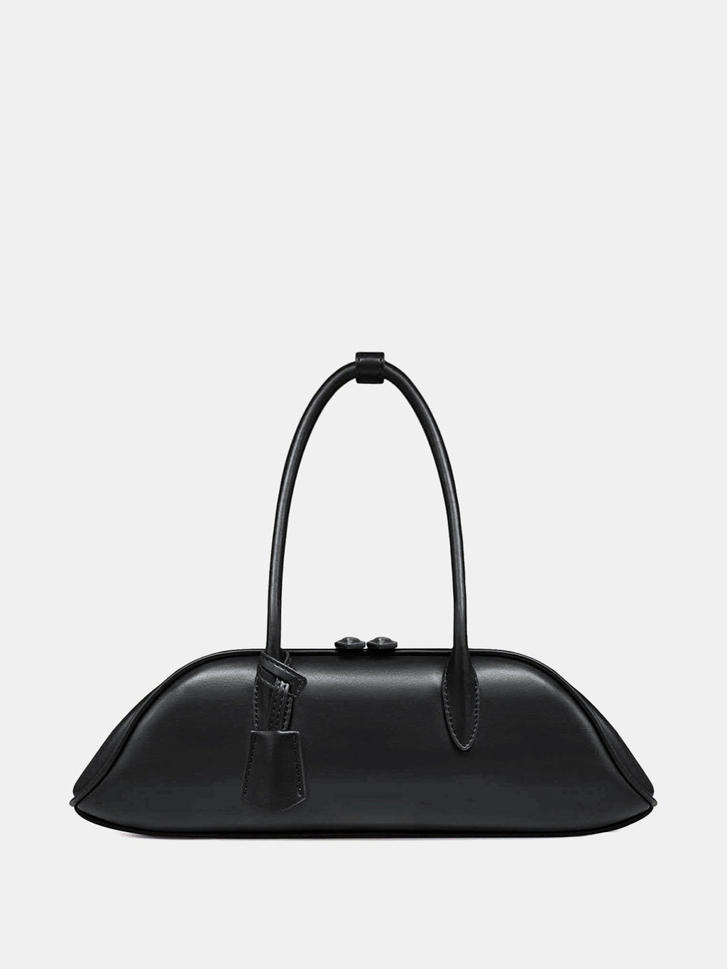 Black Minimalist Curved Zip Top Handbag