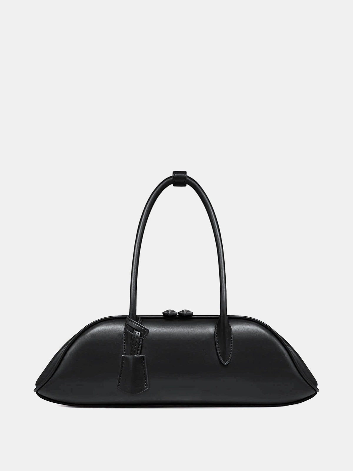 Black Minimalist Curved Zip Top Handbag
