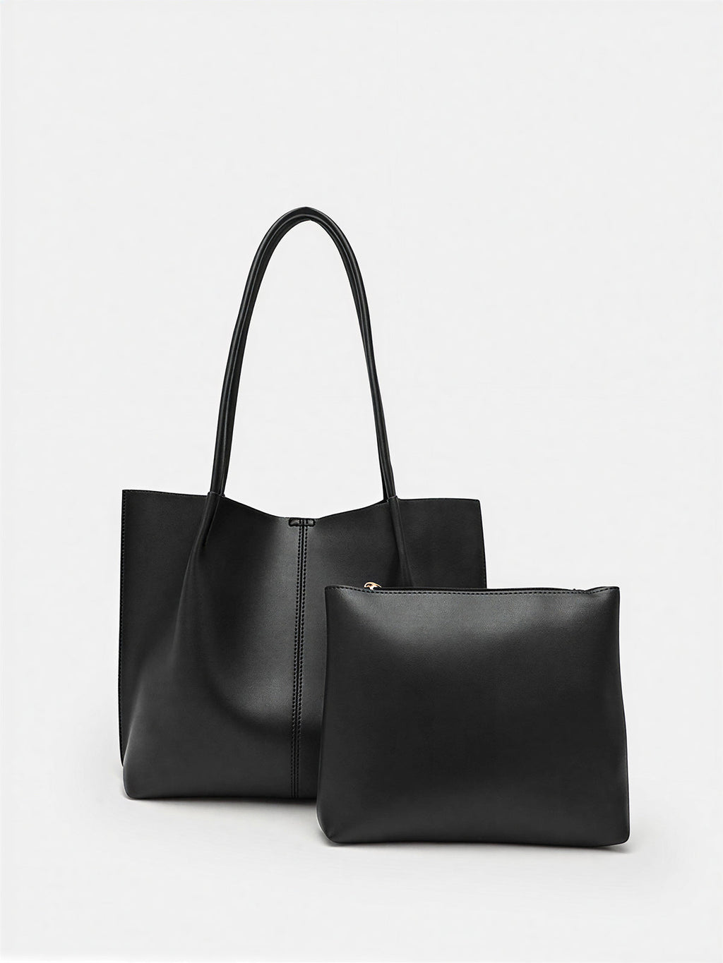 Black Minimalist Vegan Leather Tote Bag