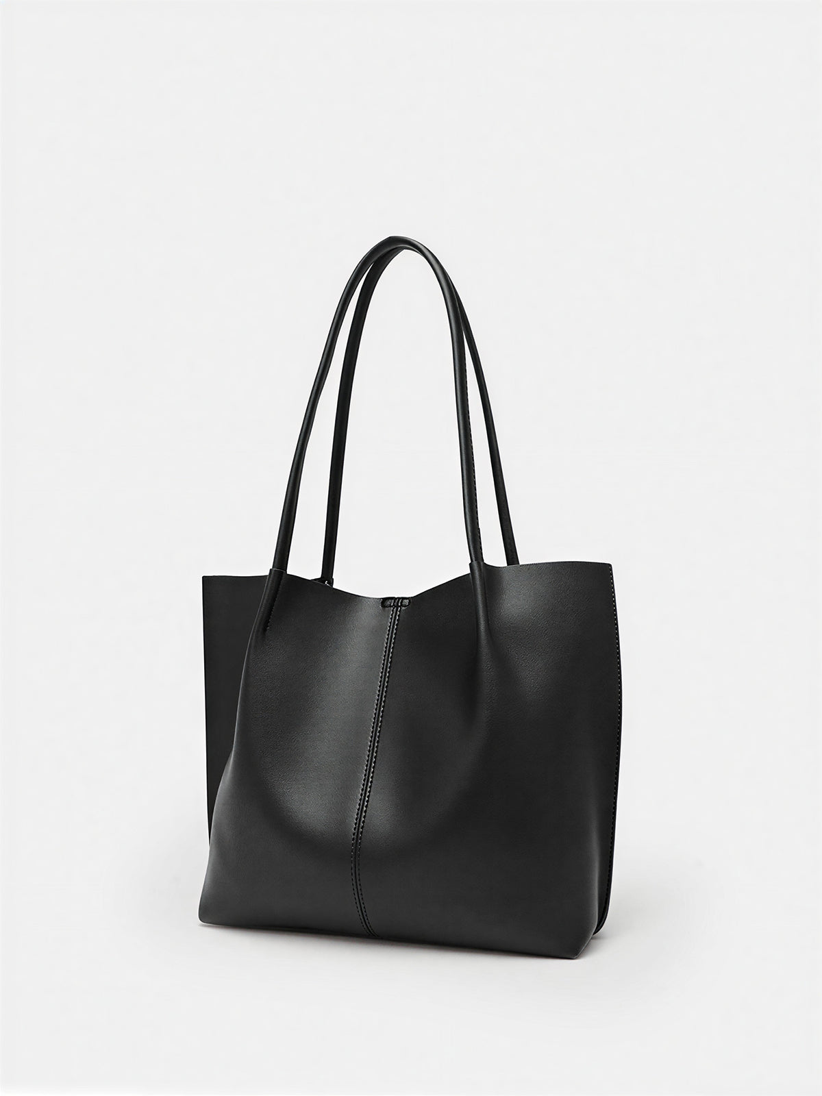 Black Minimalist Vegan Leather Tote Bag