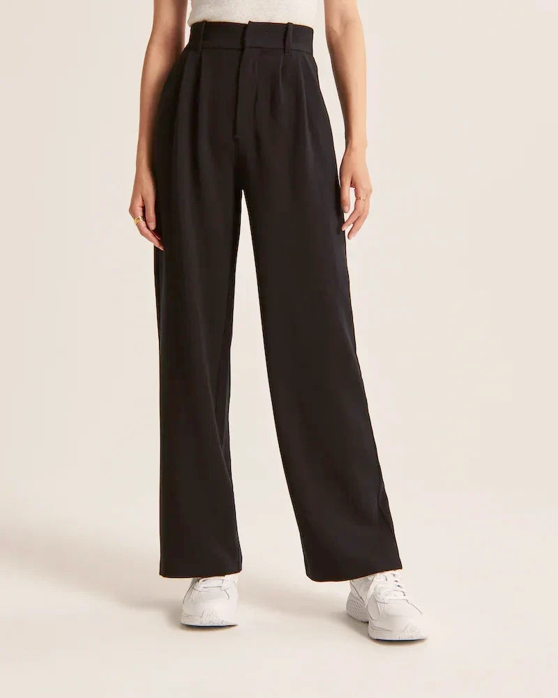 Black Pleated Wide Leg Trousers