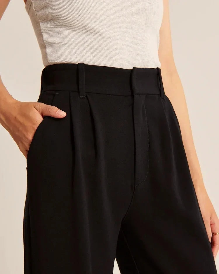 Black Pleated Wide Leg Trousers